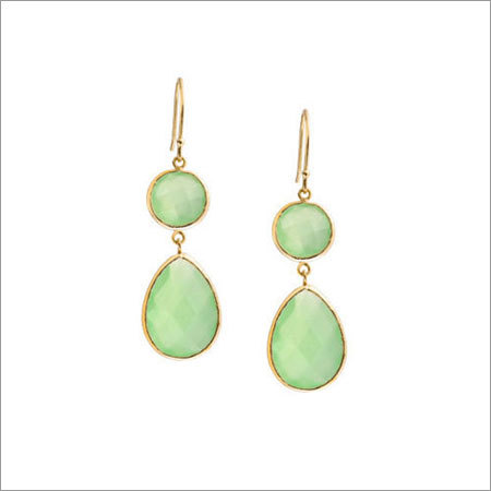 Aqua Chalcedony Gemstone Earring - 15-20mm Vermeil Gold, Round Pear Drop Design