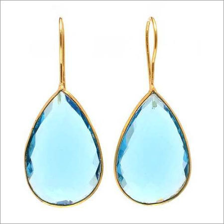 Hydro Blue Topaz Gemstone Earring - 18k Vermeil Gold, 15-20mm Drop, Elegant Design, Blue Topaz Accents