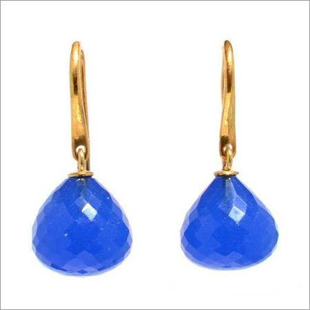 Blue Chalcedony Gemstone Earring - 18K Vermeil Gold, 10x15 mm Drop, Faceted Gemstone Accents, Elegant Design