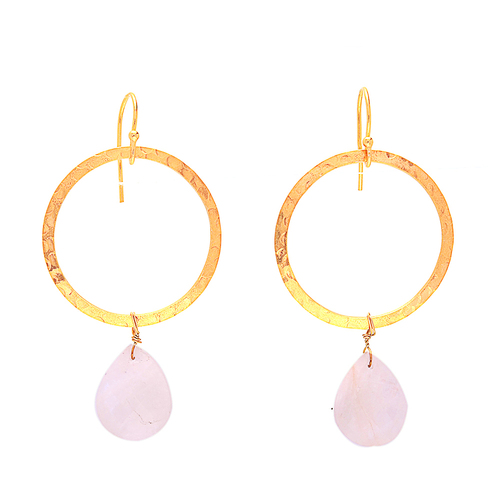 Pink Chalcedony Gemstone Earring - 15-20mm Vermeil Gold, Elegant Pink Drop Design with Certificate