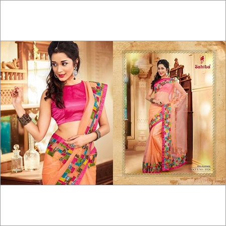 Pink and peach color designer saree