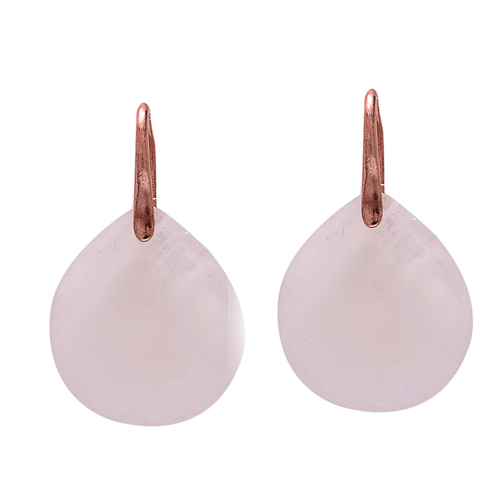 925 Sterling Silver Drop Earrings 15-20mm White Chalcedony, Elegant Rose Gold Design