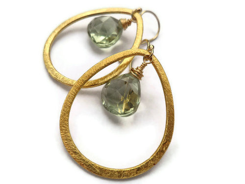 Green Amethyst Gemstone earring- Vermeil Gold