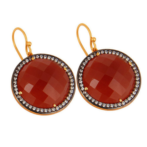 Red Onyx & Zircon Gemstone Earring- Vermeil Gold
