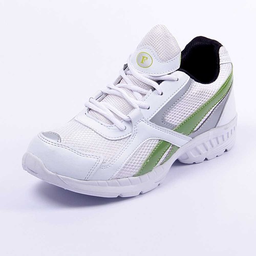 White Sport Shoes - Leather Synthetic, Medium Size, White, Rubber Sole | Lightweight, Breathable, Durable, Cushioned Lining, Lace-Up