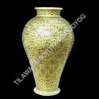 Marble Vase - 12x8 Inches Off-white Marble, Polished Finish, Intricate Carvings, Scratch Resistant