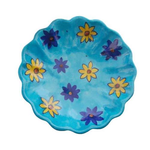 Blue Pottery Designer Plate - Round, Handcrafted Floral Design | Classical Blue Wall Decor for Indoor Use