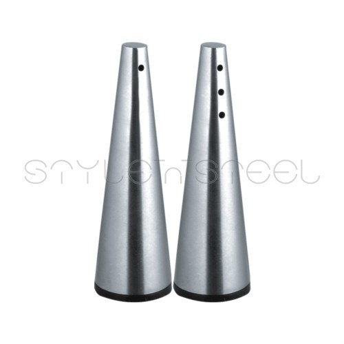 Conical Salt & Pepper - Stainless Steel, 10cm Height, 5cm Diameter | Rubber Base, Mirror Polish, Multiple Holes, Stylish Durable Design