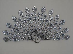 SS Wall Art - Metal 24x18 Inches Silver, Elegant Peacock Style Wall-Mounted Decor
