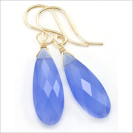 Blue Chalcedony Gemstone Earring- Vermeil Gold