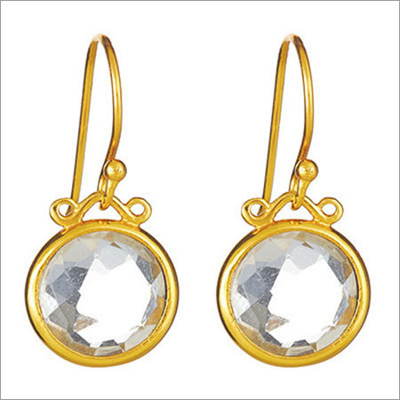 Green Amethyst Gemstone earring- Vermeil Gold