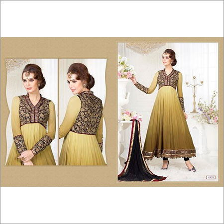 Admire Anarkali Dress - Georgette Fabric, Light Brown, Silver Zari Embroidery | Floor Length, Chiffon Dupatta, Butta Work