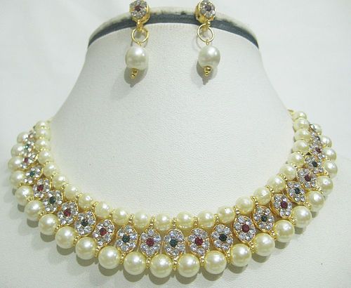 stone studded pearl earrings