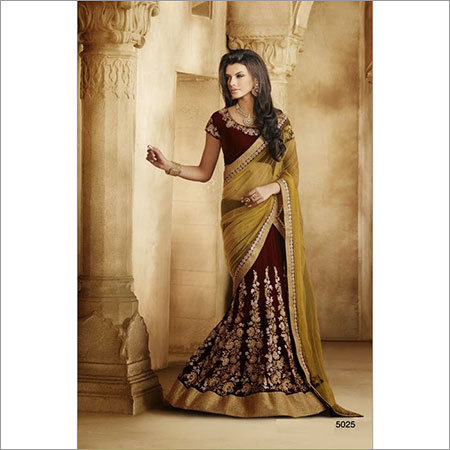 Online Traditional Chaniya Choli - Silk Velvet, 55 Inches, Gold | Handcrafted Embroidery, Elegant Design, Comfortable Fit