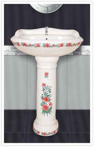 Pedestal Type Wash Basin - Ceramic, Off-White, Wall-Mounted | Durable, Water Saving, Smooth Glazed Finish