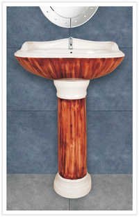 Wooden Wash Basin - Ceramic Material, Wall Mounted, Brown Finish | Aesthetic Appeal, Durable, Easy Installation, Water Efficient