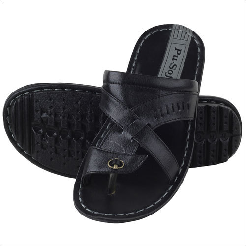 PU Men's Slippers - PU Leather, Varied Size, Black | Durable, Comfortable, Lightweight, Breathable Cross-Strap