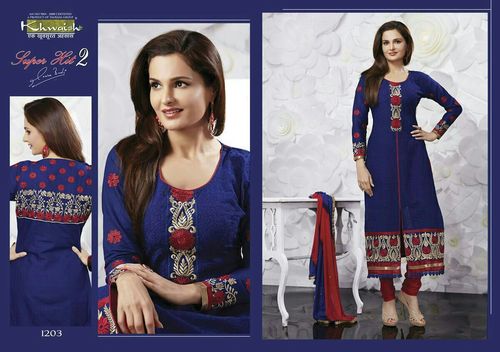 Dark Blue With Border - Pure Cotton, Ankle Length, Three-Quarter Sleeve | Soft Fabric, Elegant Embroidery, Comfortable Fit, Stylish Look, Durable Material, Perfect Stitching