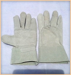 Leather Welding Gloves - Natural Split Leather, 8cm Cuff Length, Off-white | Chemical Resistance, Durable Leather, Heat Protection, Double Palm Design