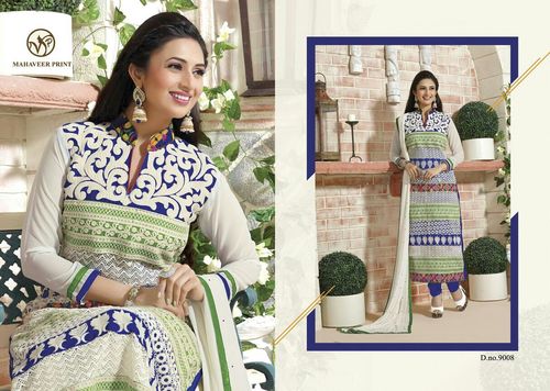 Cream & Blue Suit - Semi Georget Fabric, Cream Color | Elegant Design, Intricate Heavy Work, Comfortable Fit