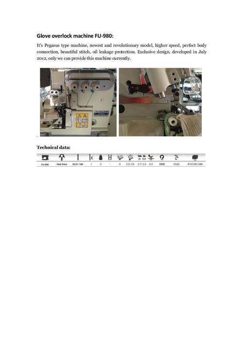 Fujita Gloves Overlock Machine Input Power: 230 Volt (V)