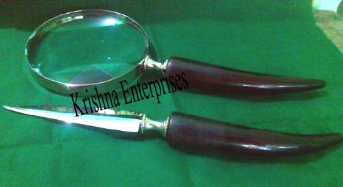 Set Of Magnifying Glass - Brass, 22cm Height, 8cm Diameter, Nickel Plated, Nautical Theme