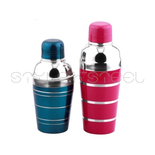 Color Striped Deluxe Cocktail Shaker - Stainless Steel, 200-700ml, Pink | Elegant Design, Durable Steel, Stylish Stripes