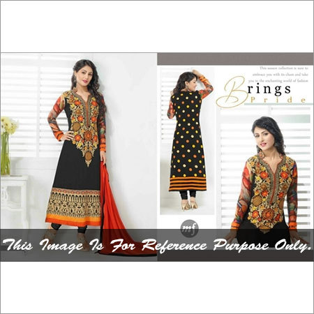 Black with Printed Sleeve - Semi Georget Fabric, 54 Inches, Black | Embroidered Design, Soft Fabric, Ready-To-Wear Stylish Look