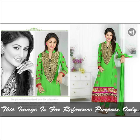 Green with Neck Work - Semi Georget Fabric, Ankle Length, Green | Neck and Bottom Embroidery, Elegant Design, Comfortable Fit, Party Wear