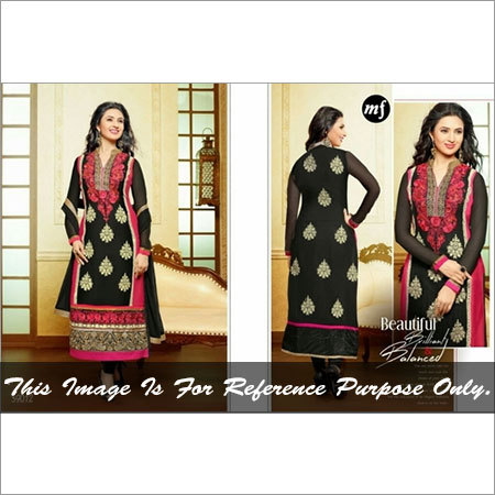 Black with Patch - Semi Georget Fabric, Black | Embroidery, Elegant Design, Comfortable Fit, Party Wear Suit