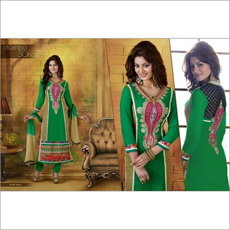 Rama Neck Work - Semi Georgette Green, Long Sleeves | Elegant Design, Neck Embroidery, Soft Fabric, Stylish Look, Comfortable Fit