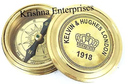 Antique 1918 Compass - Polished Brass, 2.5 Inch, Calendar Feature | Vintage Nautical Kelvin & Hughes