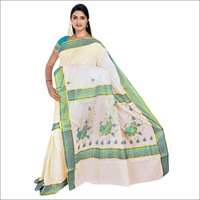 White Embroidered Cotton Saree
