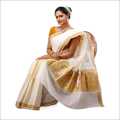 White Cotton Jacquard Kerala Saree