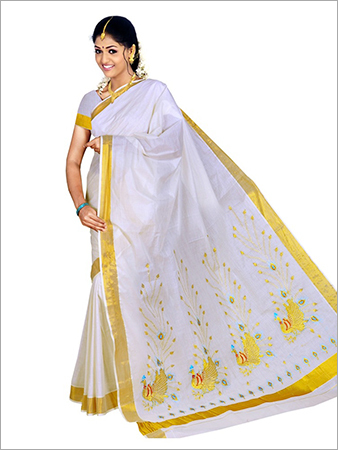 Kerala White Kasavu Cotton Saree