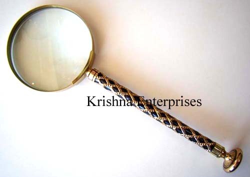 Stylish Handle Magnifying - Brass, 180mm Handle, Gold, 3x-5x Magnification, Glass Lens | Elegant Collectible Marine Magnifier