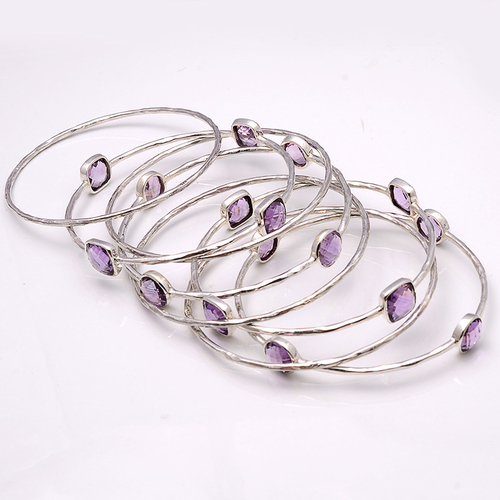 925 Sterling Silver Amethyst Gemstone Bracelate/Bangle