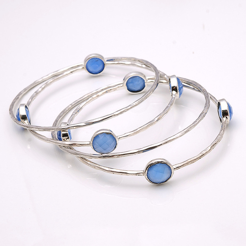 925 Sterling Silver Blue Chalcedony  Gemstone Bracelate/Bangle