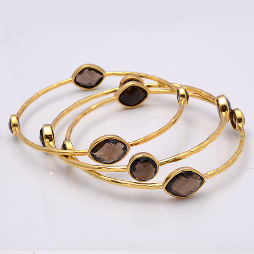 925 sterling silvser Smoky Gemstone vermeil gold