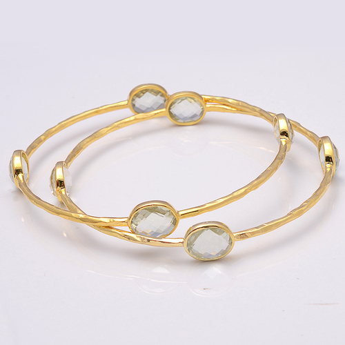 925 Sterling Silver Green Amethyst Gemstone Bracelate/Bangle