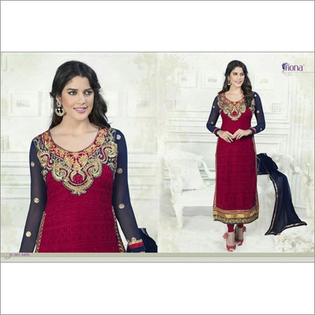 Maroon Suit - Pure Georget Fabric, Ankle Length, Long Sleeves | Detailed Embroidery, Elegant Design, Comfortable Fit