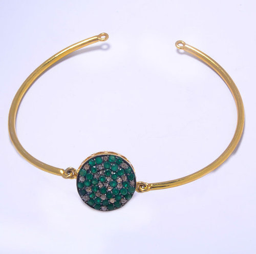 925 sterling silver emerald & Diamond Gemstone bangale\ bracelate