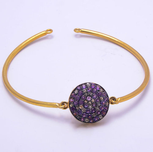 Amethyst Gemstone 925 sterling silver vermeil Gold bangles\ bracelate