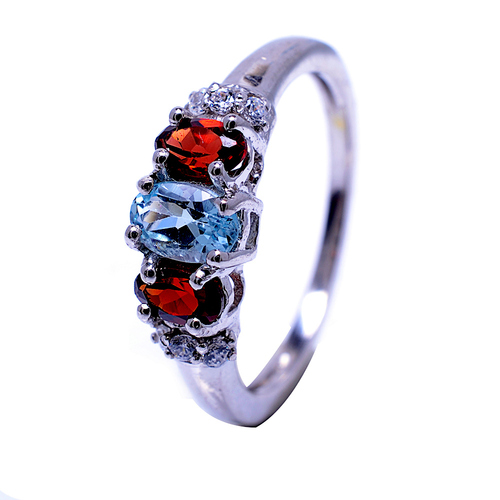 Blue topaz & Garnet Gemstone Ring