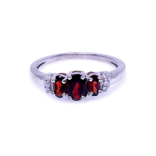 925 Silver Garnet & Zirconia Ring