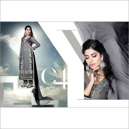 Dazzing Straight Suit - Georgette and Chiffon, Grey | Floor Length, Embroidery, Silver Zari, Stone, Nakshi Work