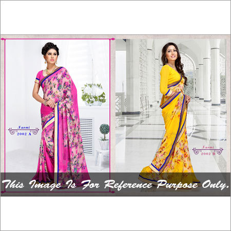 Polyester Sarees - Georgette, 5.5 Meters Length, 44 Inches Width | Attached Blouse, Fancy Border, Lightweight Fabric, Stylish Printed Design, Elegant Look