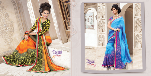 Catalouge Sarees - Georgette 5.5m Multicolor, Fancy Border, Two-Tone Colors, Printed, Matching Blouse
