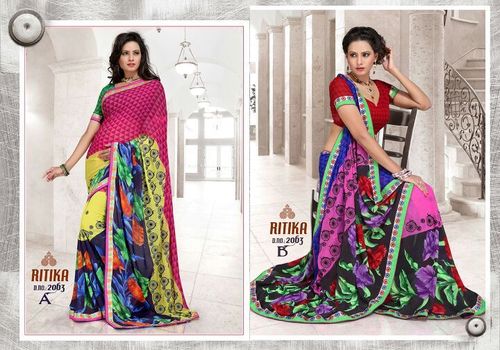 Work Sarees - Silk Blend, 5.5 Meters, Multicolor | Embroidery, Fancy Border, Fancy Blouse, Vibrant Colors