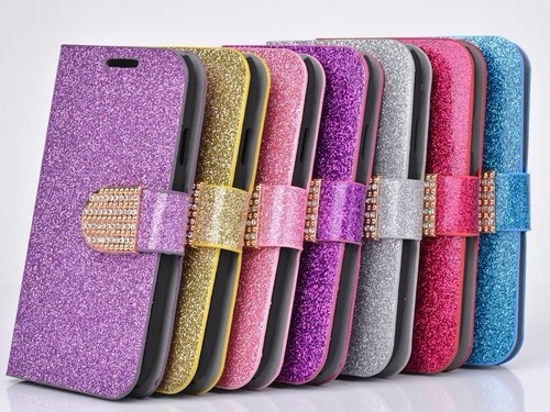 Bling Glitter Flip Wallet PU Leather Cover Stand